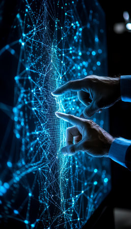 Big Data Analysis,Business Team Analyzing Financial Graph on Virtual Holographic Screenの素材