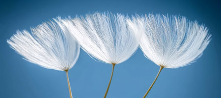 Three Stages of Freedom Delicate Dandelion Seeds Take Flight Against a Serene Blue Skyの素材