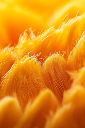 Close-Up of Vibrant Yellow Fur, Showcasing Texture and Detail in Soft, Warm Lighting.の素材