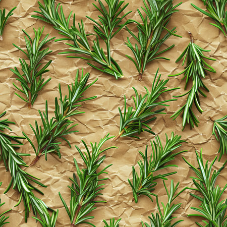 Fresh Rosemary Sprigs Seamless Pattern, Culinary Herbs Background, Aromatic Ingredientの素材