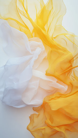 Abstract Background With Yellow And White Gradient Translucent Wavy Fabric, Selective Focus.の素材