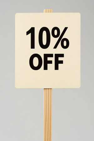 Minimalist Sign With 10 Text On Beige Background, Isolated On White With Copy Space.の素材