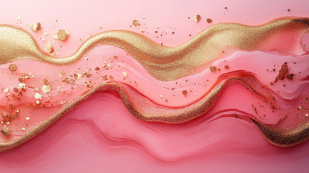 Elegant Rose Gold Marble Texture. Liquid Luxury Abstract Background. Fluid Art with Gold Glitterの素材