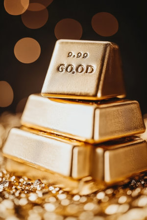 Stacked Gold Bars on Golden Background with Do Good Inscription. Investment, Success Concept.の素材