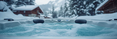Steamy Hot Tub with Jets Nestled in a Snowy Winter Wonderland, Perfect for Relaxation and Enjoymentの素材