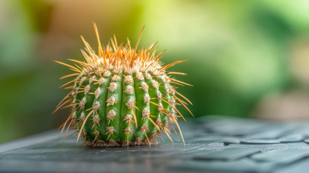 Miniature Barrel Cactus, Symbol of Resilience, In a Modern Home Office Tranquility and Focusの素材