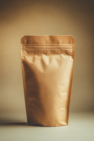 Sustainable Packaging Isolated Kraft Paper Pouch on Light Gray Background - Eco-Friendly Conceptの素材