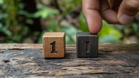Wooden Number Cubes Choices, Comparison, and the Power of One Concept In A Natural Setting.の素材