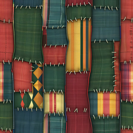 Seamless Patchwork Pattern, Fabric Texture Background, Muted Color Palette, Distressed Styleの素材