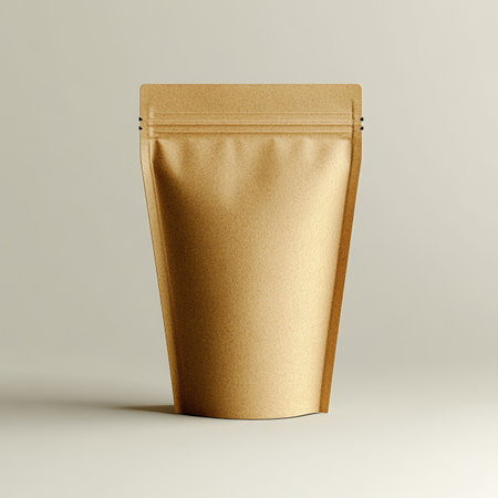 Realistic Kraft Paper Pouch Mockup, Isolated on Light Gray Background. Blank Packaging Template.の素材