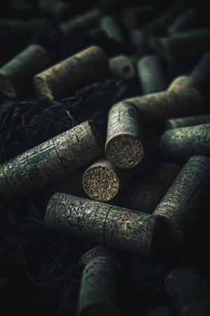 Close-Up Of Pile Of Used Wine Corks, Textures And Patterns Of Natural Material Displayed.の素材