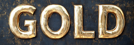 Shiny Gold Text Effect on Dark Background, Opulent Design Element With Glittering Golden Fontの素材