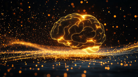 Glowing Human Brain With Active Neurons, Synapses, And Nerve Cells On A Dark Backgroundの素材