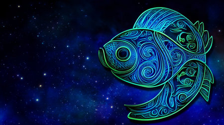 Pisces Zodiac Sign, Spiritual Cosmic Fish with Galaxy Design. Magic Astrological Art.の素材