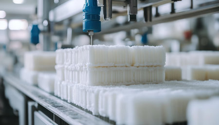 Automated Machinery in Action, Producing Plant-Based Protein Bars Within a Modern Factory Setting.の素材