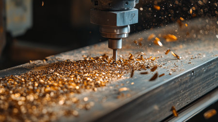 CNC Milling Machine Cutting Metal Precision Metalworking, Industrial Manufacturing, Metal Shavingsの素材