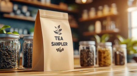 Tea Sampler Pouch with Assortment of Loose Leaf Teas in Glass Jars, Variety and Explorationの素材