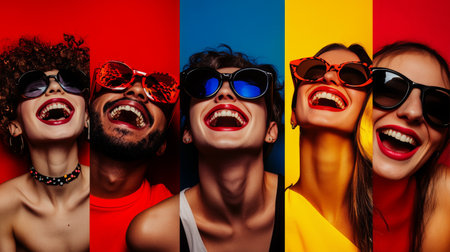 Joyful Diversity Portraits of Smiling Individuals Celebrating Happiness and Togetherness.の素材