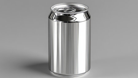 Sleek Silver Beverage Can Mockup Isolated on Gray, Empty, and Ready for Your Branding Designの素材