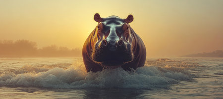 Hippopotamus, a large, mostly herbivorous, semiaquatic mammal native to sub-Saharan Africaの素材