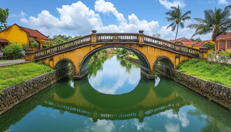 Charming Traditional Bridge, a Reflection of Tranquility in Hoi Ans Timeless Beauty, Vietnam.の素材