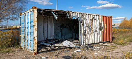 Trashed Cargo Container Building Demolition Waste with a Collection Service Availableの素材