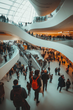 Modern Architectural Design Interior of a Multi-Level Building with Open Space and Peopleの素材