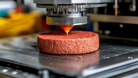 3D Printing Food Close-Up of Meat Creation, Texture, and Detail on the Future Culinary Technologyの素材