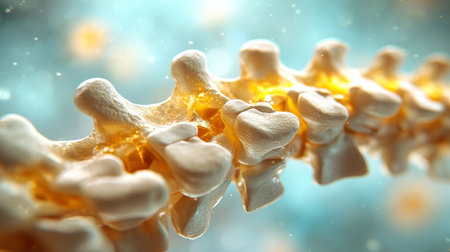 Severe Spinal Disc Degeneration 3D Render Showing Close-Up of Damaged Vertebrae, High Detailの素材