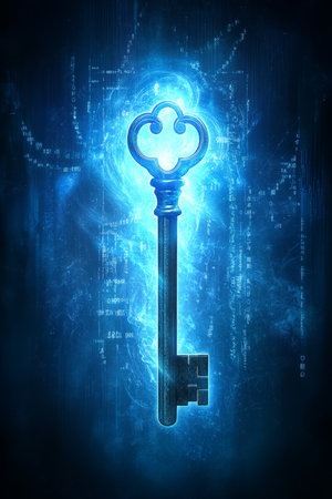 Glowing Key And Swirling Data Streams Unlocking Potential In The Technology Driven Economyの素材