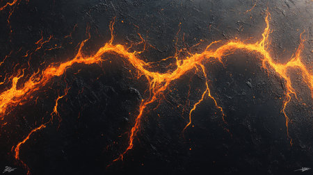 Fiery Veins Abstract Lava Texture Background, Volcanic Landscape with Magma and Molten Rockの素材