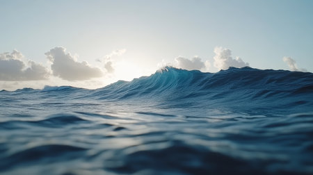 Giant Blue Ocean Wave At Sunset, Stunning Seascape Photography With Majestic Clouds in Backgroundの素材