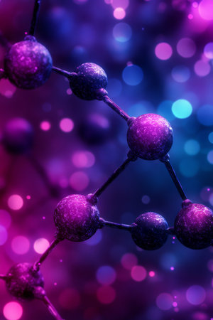 Molecular Structure On Purple, Blue Background, Science, Chemistry And Laboratory Research Conceptの素材