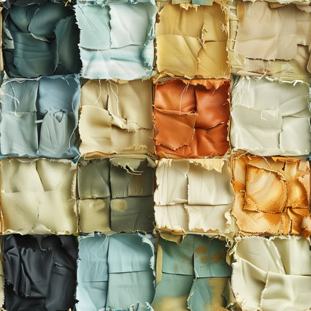 Seamless Colorful Pattern Distressed Fabric Textures in a Muted, Earthy Color Palette.の素材