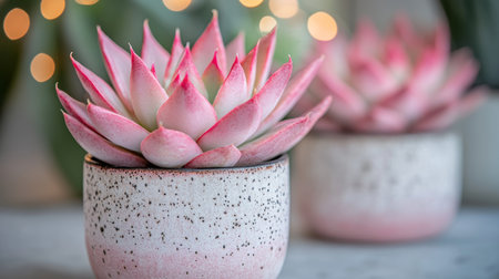 Charming succulent display in small pots on a shelf within a chic scandinavian living room settingの素材