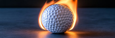 Burning Golf Ball Flames Engulf a Golf Ball, Illuminating Its Dimples on a Black Backgroundの素材