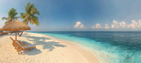 Tropical Beach Paradise. White Sand, Turquoise Water, Palm Trees, Ocean, Travel, Vacationの素材