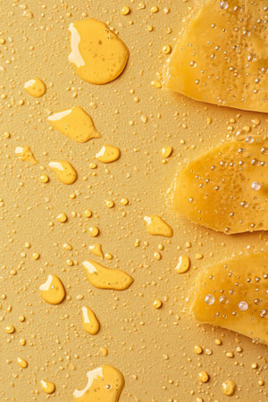 Golden Beer Texture, Abstract Background With Bubbles And Drops Of Water On Yellow Backdropの素材