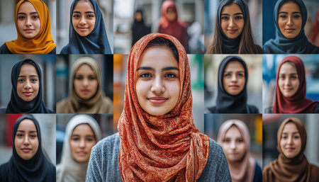 Diverse Group Of Beautiful Muslim Women Of Different Ages And Backgrounds Smiling At Cameraの素材