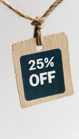 Minimalist Discount Tag Square Beige Note with Bold Black 25 Off Text on White Backgroundの素材