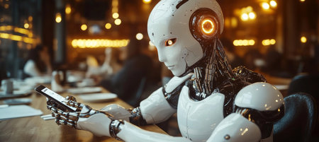 Advanced Humanoid Robot Utilizing Smartphone in a Contemporary Setting A Glimpse into the Future.の素材