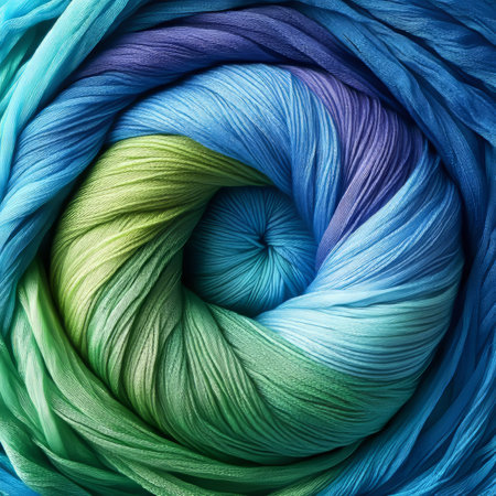 Abstract Swirls of Blue and Green Fabric, Texture Background, Textile Design Element, Trendy Colorsの素材