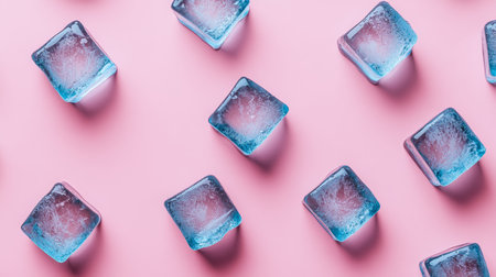 Frozen Geometry Minimalist Pattern of Sparkling Ice Cubes on a Pastel Pink Backgroundの素材