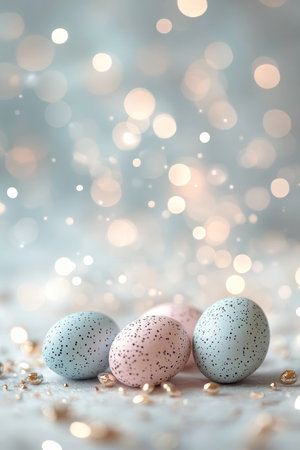 Pastel Easter Eggs with Delicate Bokeh Minimalist Spring Celebration on Textured Backgroundの素材