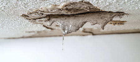 Water Damage Leaky Ceiling With Dripping Water, Repair Needed Due to Home Interior Issueの素材