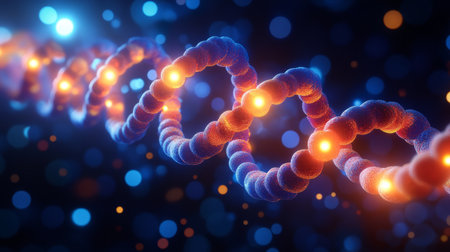 Abstract, Orange and Blue, Molecular Structure, Design Element, with Bokeh Lights Background.の素材