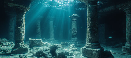 Sunken City Ruins Submerged Columns Of An Ancient Civilization Resting On The Ocean Floorの素材