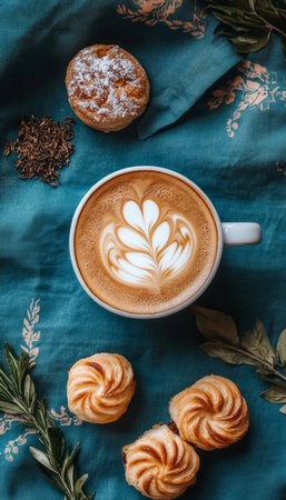 Coffee Time Essentials Floral Latte Art,, Aromatic Anise, and Delectable Cream Puff Pastryの素材
