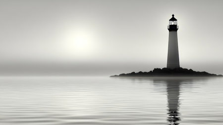 Beacon of Hope, Guiding Light Black and White Lighthouse Photography, Symbol of Resilienceの素材