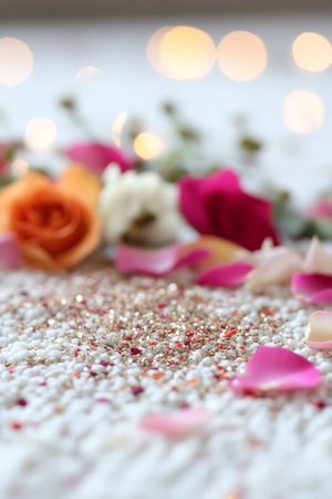 Colorful Flower Petals On White A Display of Grace and Beauty with Shimmering Effectの素材